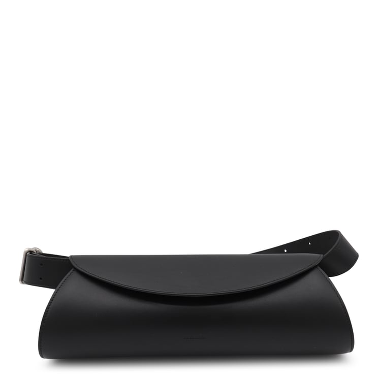 Jil Sander Cannolo Grande Black Leather Shoulder Bag with Magnetic Closure