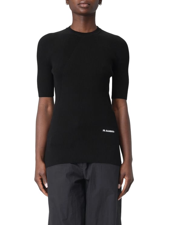 Jil Sander Black Ribbed Cotton Fitted Sweater