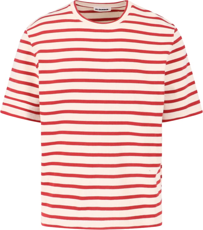 Jil Sander Red Horizontal Stripe Cotton T-Shirt