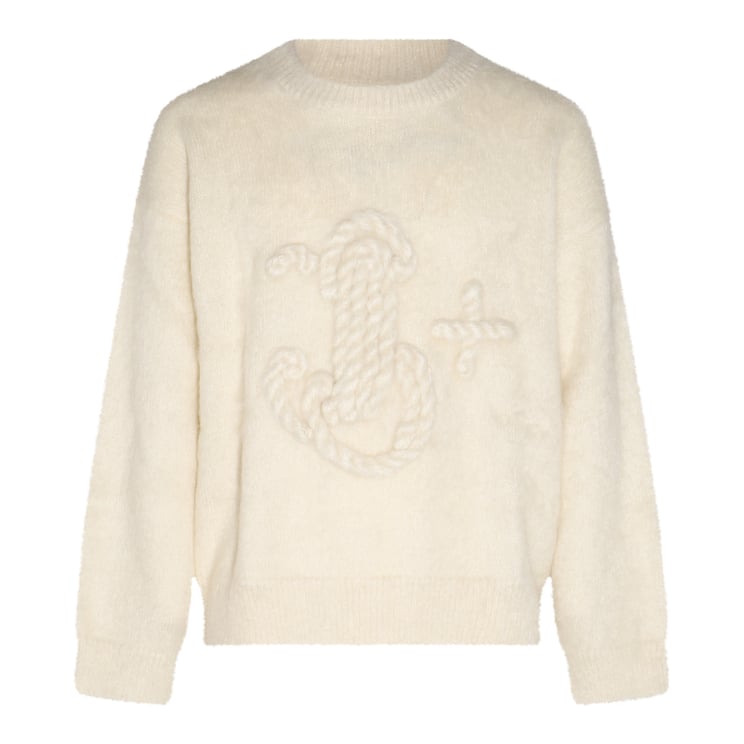 Jil Sander Eggshell Mohair Blend Sweater With Embroidered Motif
