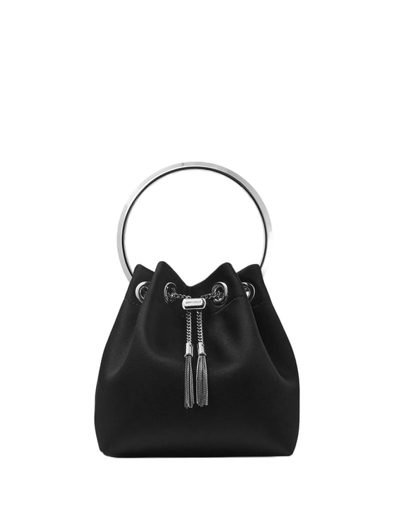Jimmy Choo Small Satin Bucket Bag with Silver Chain Tassels
