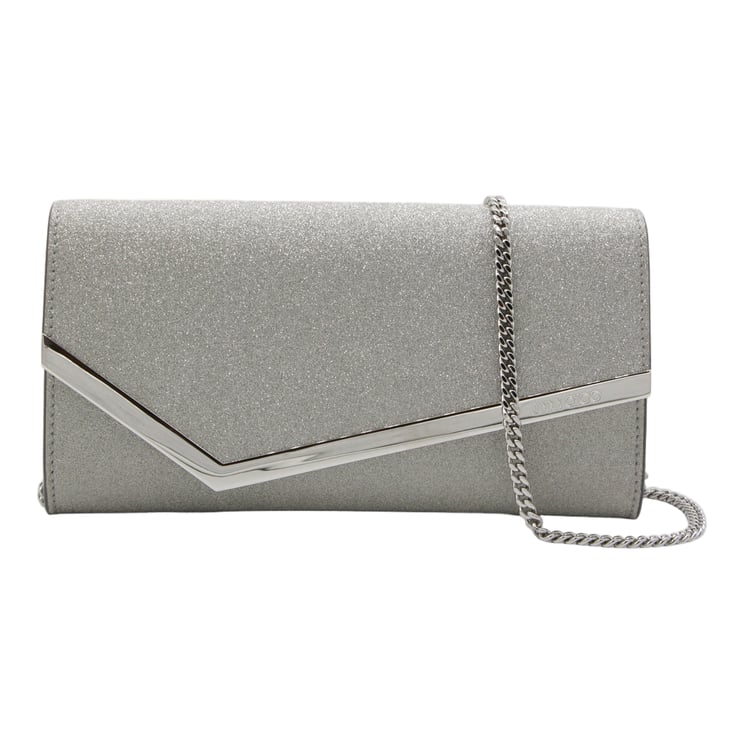 Jimmy Choo Rectangular Silver Bag With Metallic V-Shape Accent