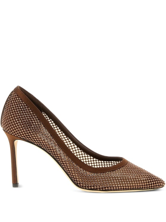 Jimmy Choo Brown Romy 85 Mesh Pointed Pumps