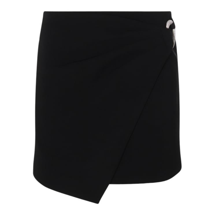 Jonathan Simkhai Asymmetrical Black Mini Skirt With Silver-Tone Clasp Detail