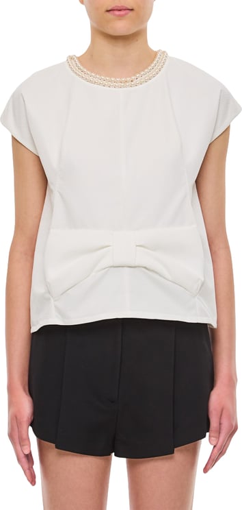Junya Watanabe Textured Blouse with Pearl Jewel Neckline and Cape Sleeves