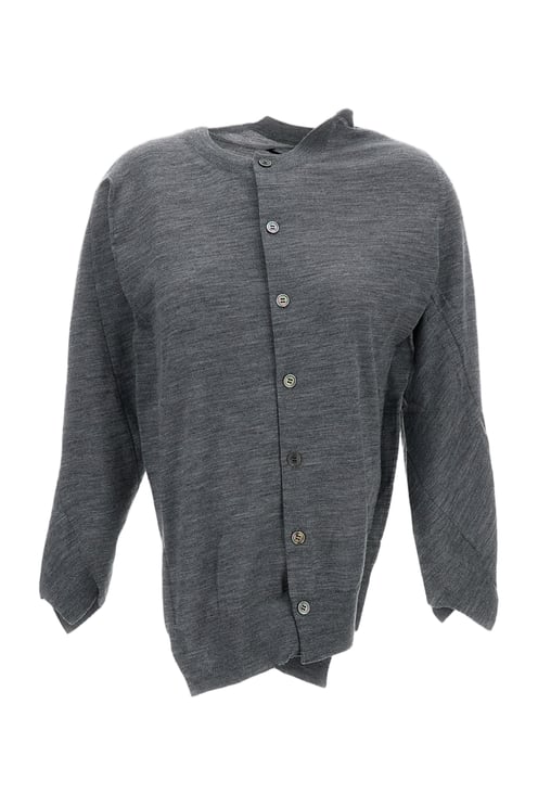 Junya Watanabe Grey Deconstructed Crew Neck Wool Cardigan
