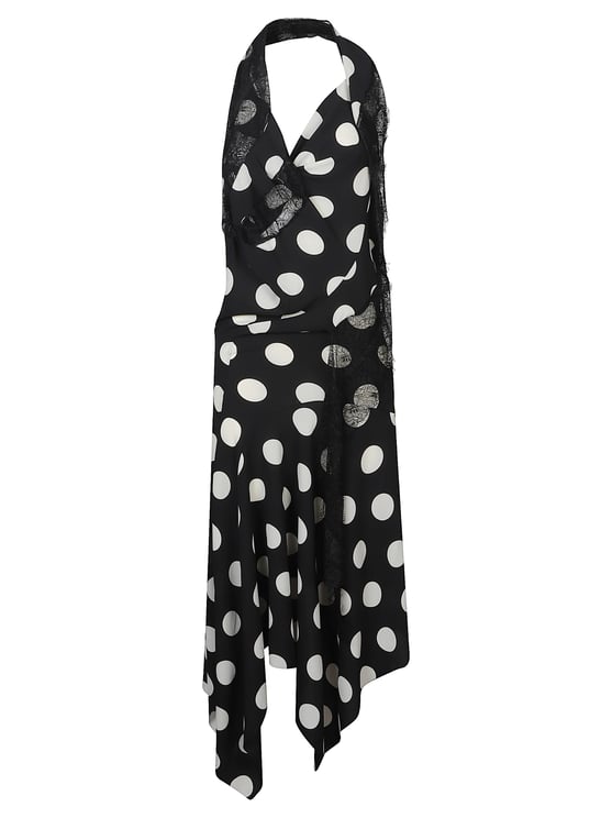 Junya Watanabe Black Lace Inserts Polka Dot Midi Dress