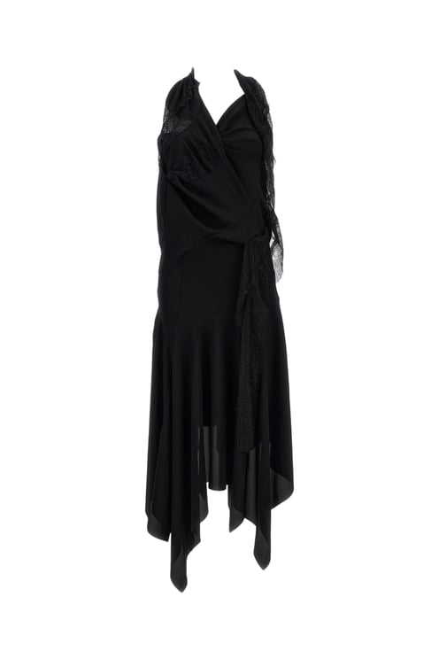 Junya Watanabe Black Fluid Fabric Lace Insert Maxi Dress