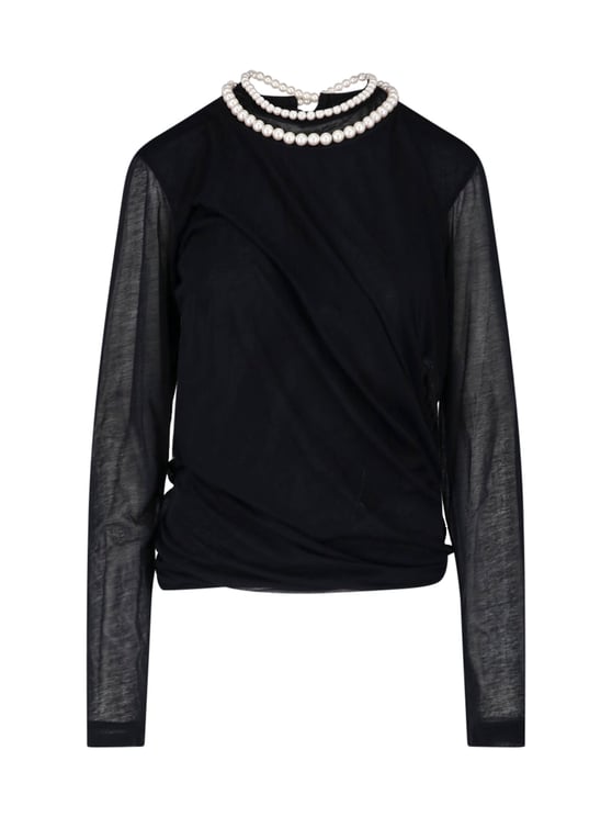 Junya Watanabe Black Pearl Embellished Cotton Top
