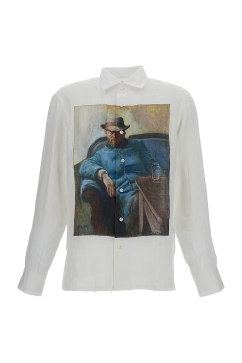 Junya Watanabe White Printed Edvard Munch Linen Shirt