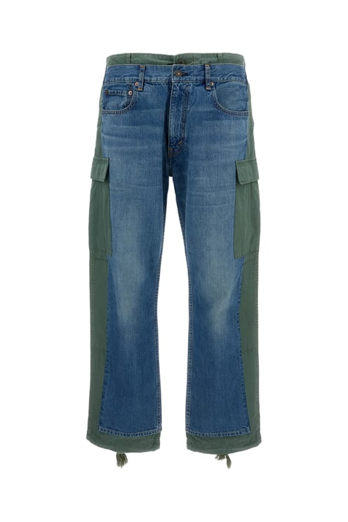 Junya Watanabe Blue Green Hybrid Panelled Denim Jeans