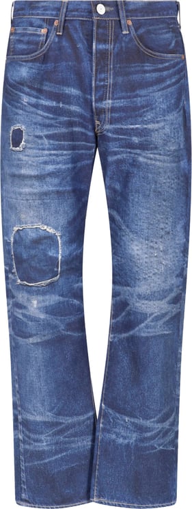Junya Watanabe Blue Patchwork Distressed Straight Leg Jeans