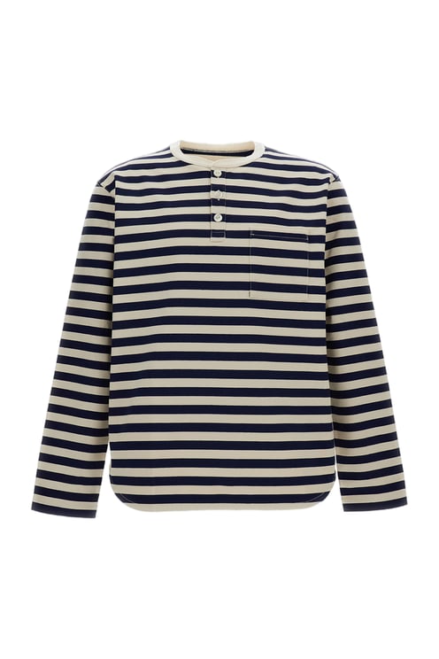 Junya Watanabe White Striped Buttons Boxy Cotton T-Shirt