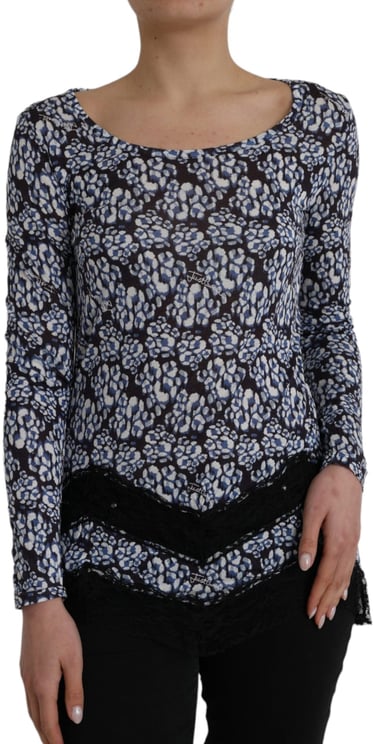 Just Cavalli Just Cavalli Blue Floral Lace Long Sleeves Top Underwear Blouse