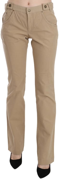 Just Cavalli Just Cavalli Beige Cotton Mid Waist Straight Trousers Pants