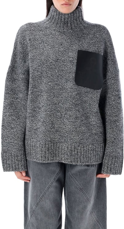 J.W. Anderson High Neck Knit Leather Patch Grigio