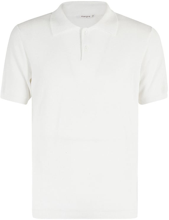 Kangra White Cotton Terry Polo Shirt With Ribbed Trim