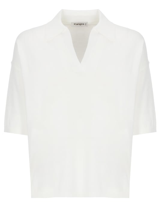 Kangra White Cotton 3/4 Sleeve Polo Shirt