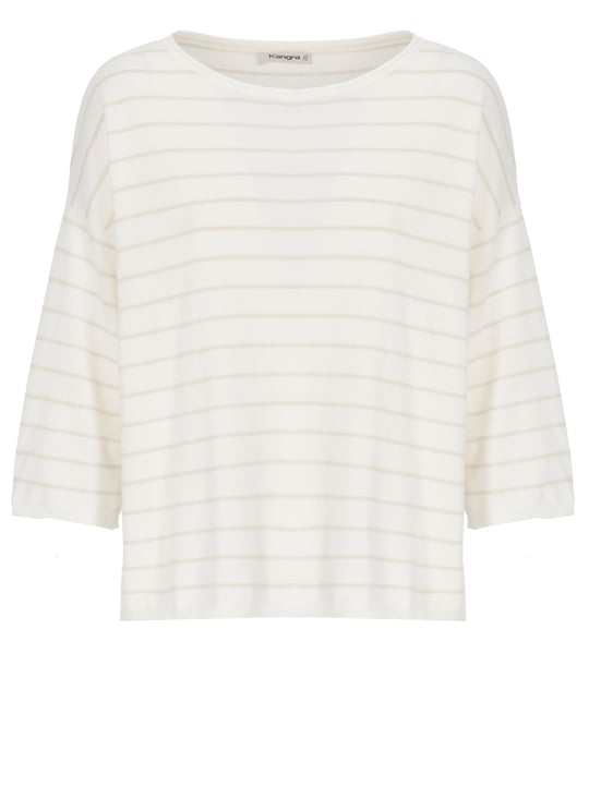 Kangra Ivory Cotton Striped Crewneck Sweater