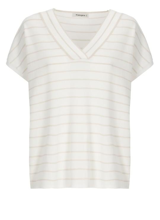 Kangra White Striped Cotton Short-Sleeved Top