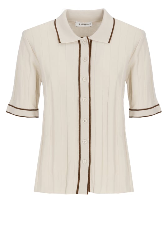 Kangra Beige Cotton Lurex-Trim Polo Shirt
