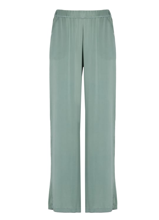 Kangra Green Silk Palazzo Wide-Leg Pants