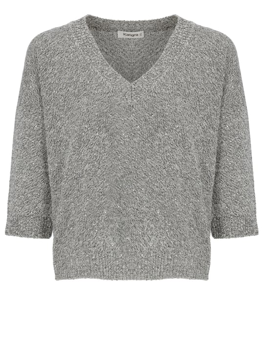 Kangra Grey Cotton-Blend V-Neck Top