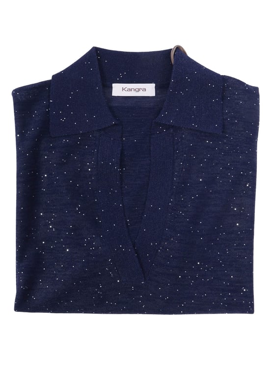 Kangra Deep V Neck Sequined Polo Shirt