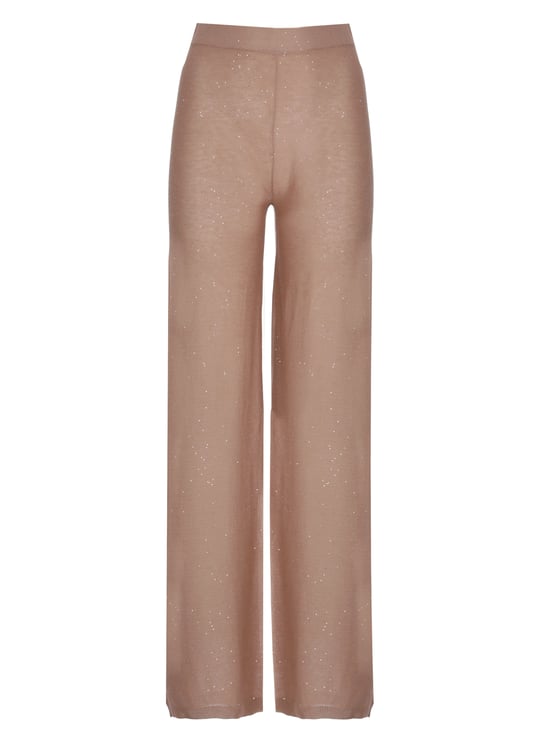 Kangra Beige Viscose Sequined Straight-Leg Pants
