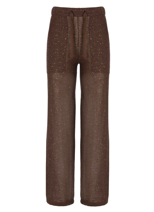 Kangra Brown Viscose Sequined Drawstring Straight-Leg Pants