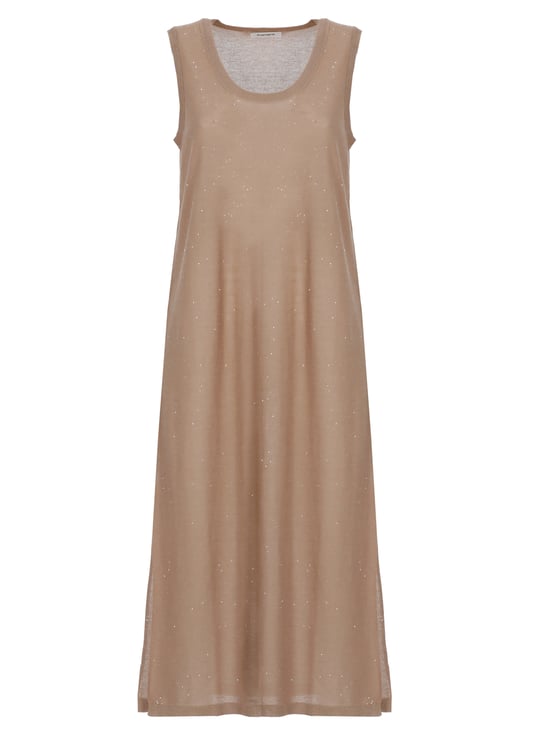 Kangra Sequined Brown Viscose Midi Dress With Sleek Hem Vents
