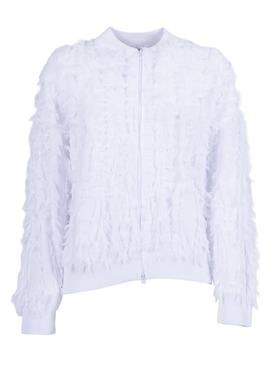 Kangra White Fringed Cotton Bomber Jacket