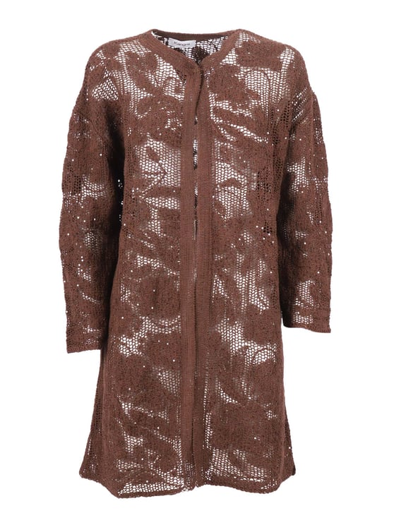 Kangra Brown Open Knit Sequined Jacket