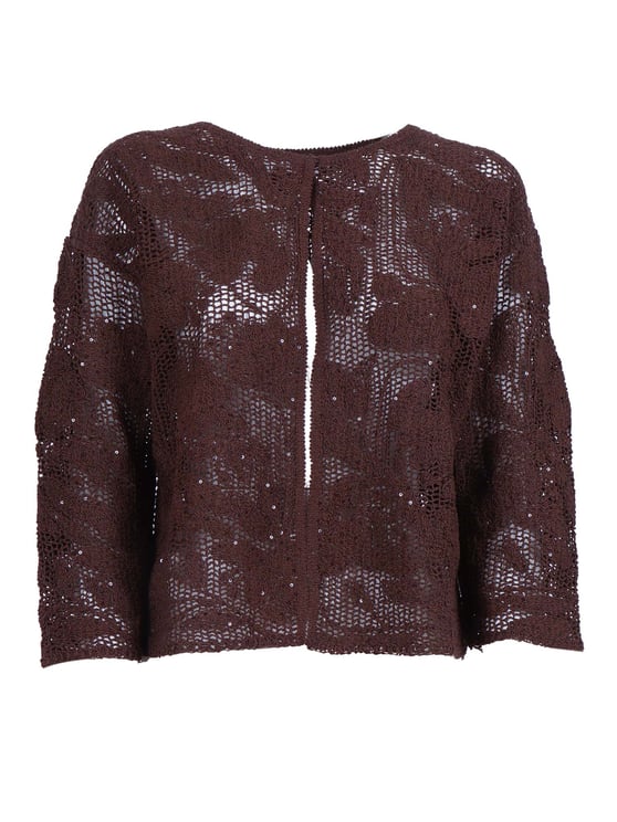 Kangra Cropped Open Knit Sequined Top