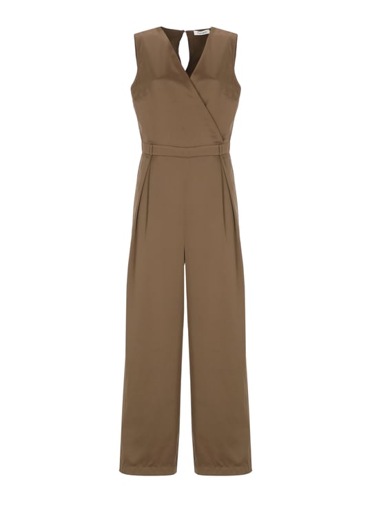 Kangra Brown Cashmere Jumpsuit With Tailored Fit And V-Neckline