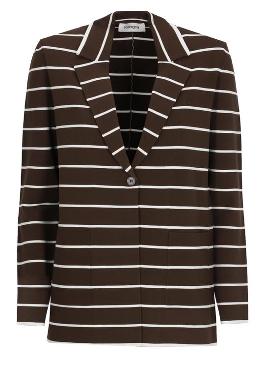 Kangra Brown Viscose Striped Pinstripe Blazer