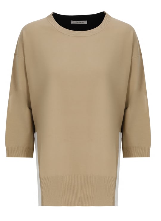 Kangra Beige Viscose Color-Block Crewneck Sweater