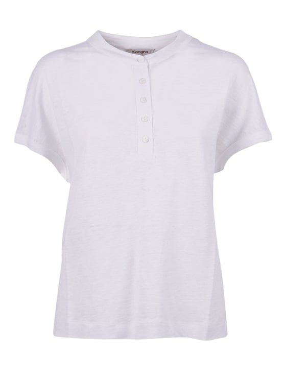 Kangra Linen Jersey Button Serafino Top