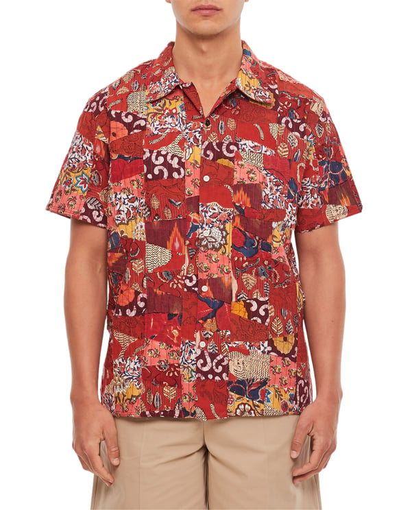 Kardo All-Over Patchwork Cotton Bowling Shirt with Classic Collar