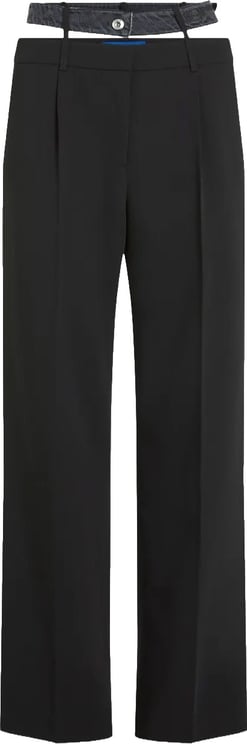 Karl Lagerfeld Wide-Leg High-Waisted Tailored Pants with Denim-Inspired Belt