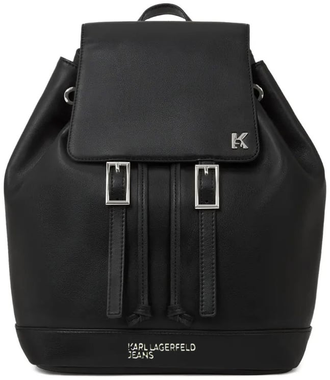 Karl Lagerfeld Smooth Finish Black Backpack with Buckle Closure