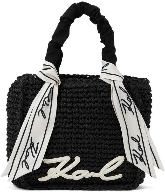 Karl Lagerfeld Woven Handbag with Ruched Handle and Signature Detail