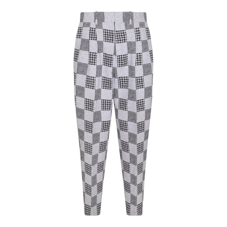 Kenzo Tapered Grey Trousers With Checkered Pattern And Pleated Front