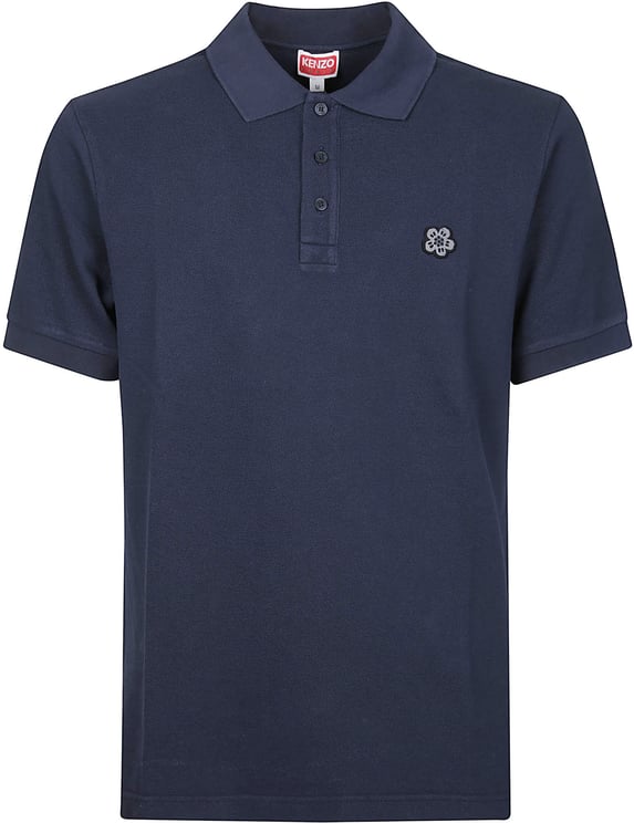 Kenzo Gots Boke Flower Embroidered Short Sleeve Slim Polo Shirt Blue