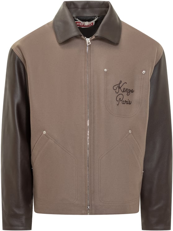 Kenzo Kenzo Giacca Bomber Bicolore in Pelle e Tessuto Uomo