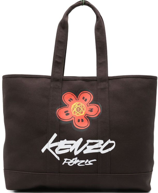 Kenzo Spacious Dark Brown Cotton Canvas Tote