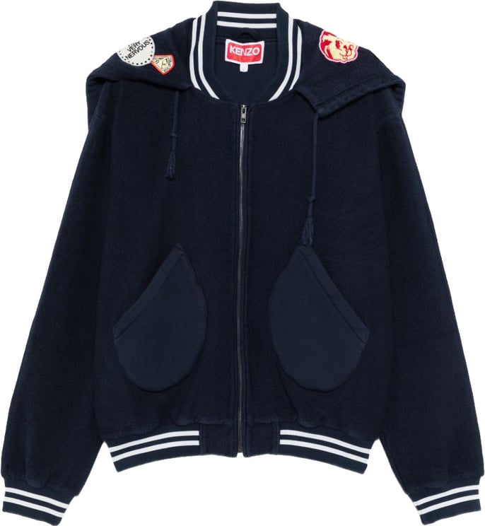 Kenzo Deep Blue Silk and Nylon Zip-Up Jacket