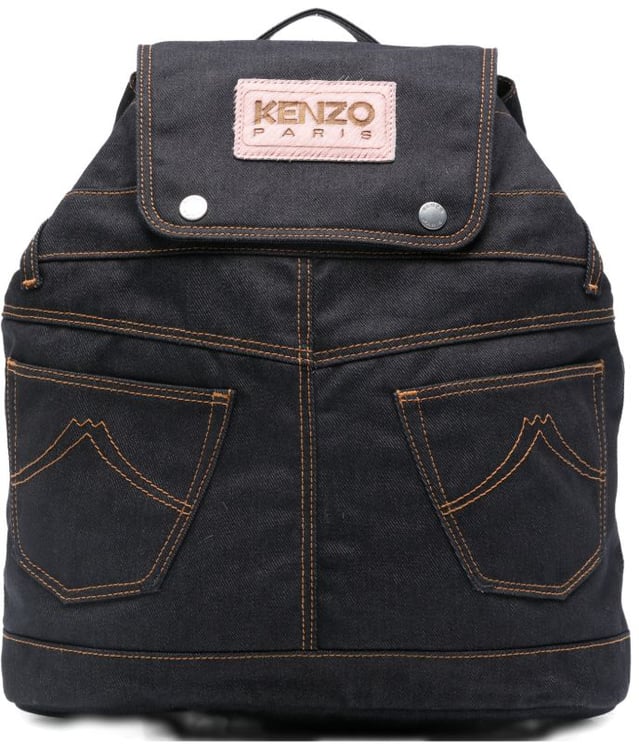 Kenzo Structured Black Backpack With Orange Stitching