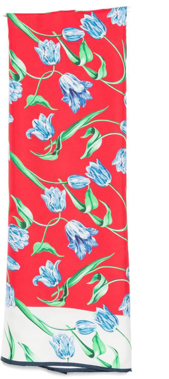 Kenzo Cerise Red Floral Print Silk Scarf