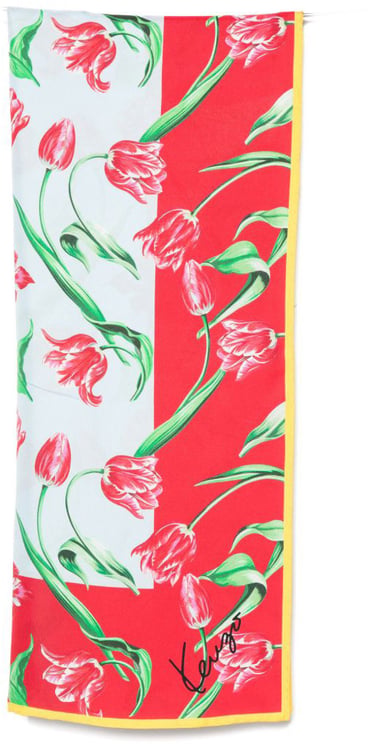 Kenzo Light Blue Tulip Print Silk Scarf